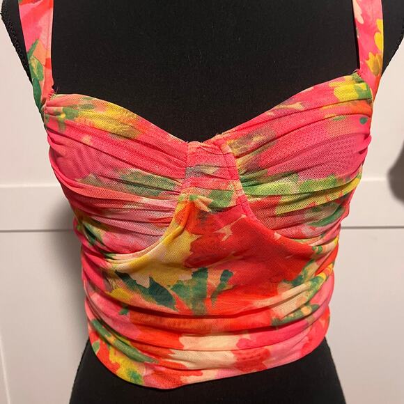 NWOT ZARA CROPPED FLORAL RUCHED Bustier Tank Top - S - Picture 6 of 8